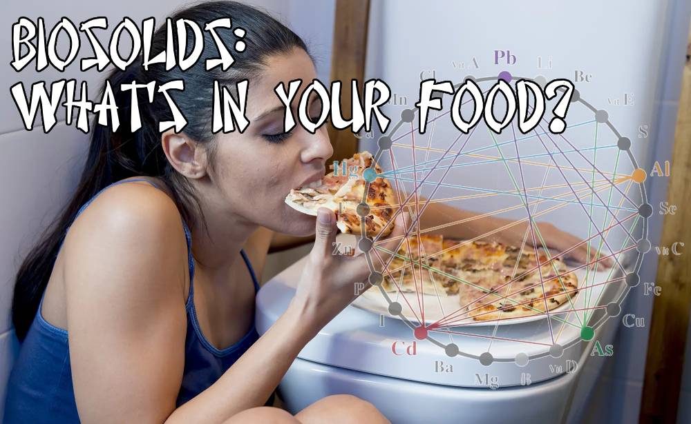 woman eating food on toilet; biosolids unknown to most